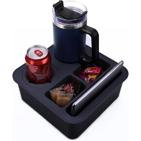 Couch Cup Holder Tray, Bonfixe Elastic Clip Stable Back Seat Cup Holder for Cars, 4 Anti-Slip Pads & Food-Grade Silicone Car Caddy Organizer for Bed, Truck, Home, Office, Boat (Black) in Saudi Arabia