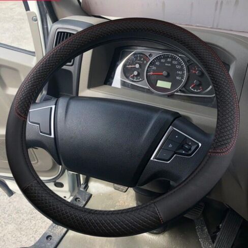 Car Semi Truck Van Leather Steering Wheel Cover Fits 14 15 16 17 18 19 Inch Maximum Grip Non Slip Durable Universal Fit for Most Vehicles (42cm/16.5in,Black) in Kuwait