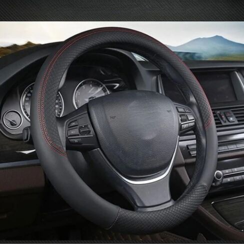 Car Semi Truck Van Leather Steering Wheel Cover Fits 14 15 16 17 18 19 Inch Maximum Grip Non Slip Durable Universal Fit for Most Vehicles (42cm/16.5in,Black) in Kuwait