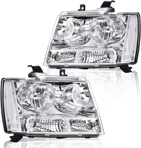 Headlights Assembly Compatible with 2007-2013 Chevy Avalanche/2007-2014 Chevy Tahoe/2007-2014 Chevy Suburban 1500/2007-2013 Chevy Suburban 2500, Clear lens Chrome Housing Clear Reflector in Saudi Arabia