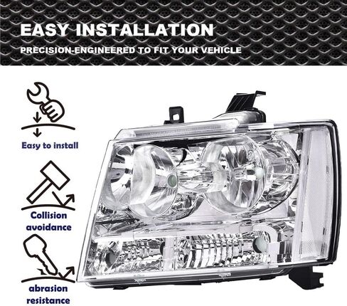 Headlights Assembly Compatible with 2007-2013 Chevy Avalanche/2007-2014 Chevy Tahoe/2007-2014 Chevy Suburban 1500/2007-2013 Chevy Suburban 2500, Clear lens Chrome Housing Clear Reflector in Saudi Arabia