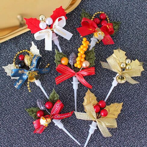 24PCS Christmas Cake Picks 3D Cake Toppers with Bow Holiday Cupcake Toppers Wreath Holly Berry for Holiday Christmas Cake Ornaments Decorations (Random Pattern) in Saudi Arabia