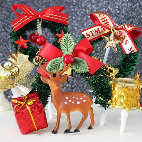 24PCS Christmas Cake Picks 3D Cake Toppers with Bow Holiday Cupcake Toppers Wreath Holly Berry for Holiday Christmas Cake Ornaments Decorations (Random Pattern) in Saudi Arabia