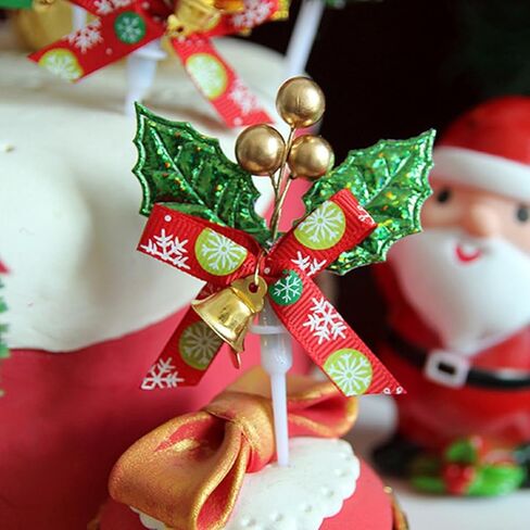 24PCS Christmas Cake Picks 3D Cake Toppers with Bow Holiday Cupcake Toppers Wreath Holly Berry for Holiday Christmas Cake Ornaments Decorations (Random Pattern) in Saudi Arabia
