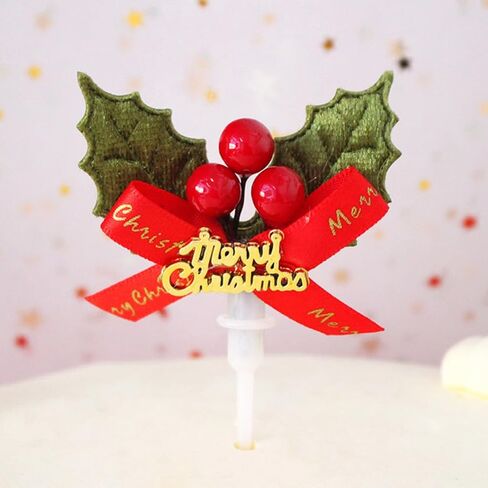 24PCS Christmas Cake Picks 3D Cake Toppers with Bow Holiday Cupcake Toppers Wreath Holly Berry for Holiday Christmas Cake Ornaments Decorations (Random Pattern) in Saudi Arabia