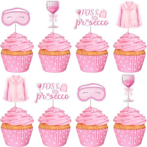 Pjs Bridal Shower Decoration, 24pcs Pjs Cupcake Topper Pink Blindfold Cake Decoration for Woman Sleepover Birthday Bachelorette Party Decoration in Saudi Arabia