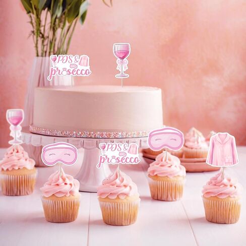 Pjs Bridal Shower Decoration, 24pcs Pjs Cupcake Topper Pink Blindfold Cake Decoration for Woman Sleepover Birthday Bachelorette Party Decoration in Saudi Arabia