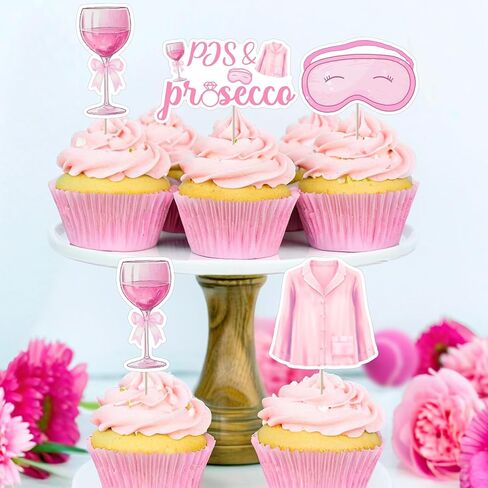 Pjs Bridal Shower Decoration, 24pcs Pjs Cupcake Topper Pink Blindfold Cake Decoration for Woman Sleepover Birthday Bachelorette Party Decoration in Saudi Arabia