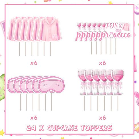 Pjs Bridal Shower Decoration, 24pcs Pjs Cupcake Topper Pink Blindfold Cake Decoration for Woman Sleepover Birthday Bachelorette Party Decoration in Saudi Arabia