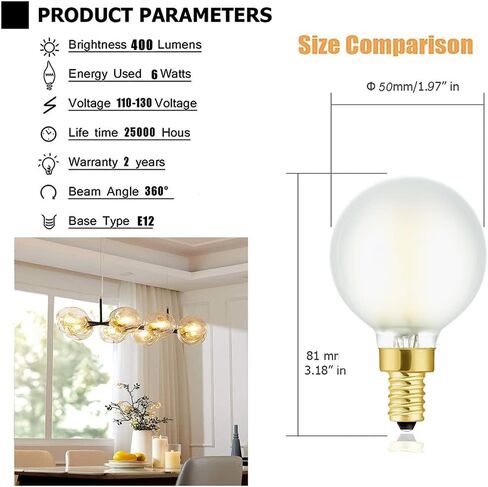 LEOOLS Dimmable G16.5 LED Bulbs,E26 Edison LED Light Bulbs,6W Equal 60 Watt Light Bulb,600lm,Amber Warm White 2700K,Globe Light Bulb for Pendant,Vintage LED Filament Edison Bulb With Decorative,6Pcs in Kuwait