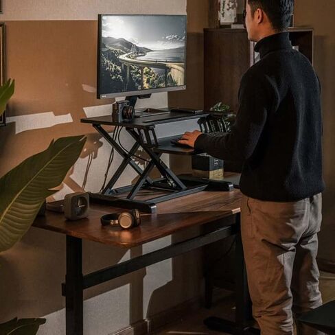 محول من طبقتين، إطار لزيادة ارتفاع الكمبيوتر، حامل مكتب للجلوس قابل للتعديل مع فتحة منظمة وحامل هاتف يناسب الشاشات المزدوجة، A-65 * 61.5 * 11-43.5 سم in Kuwait