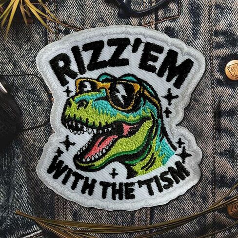 Rizz'Em مع رقعة Tism، مطرزة بالكي على شكل ديناصور مضحك للتوحد، وخياطة على رقعة الفكاهة، وإكسسوارات تزيين لطيفة لحقائب الظهر والسترات والسترات والجينز والقبعات والهدايا لها 3 بوصات in Kuwait