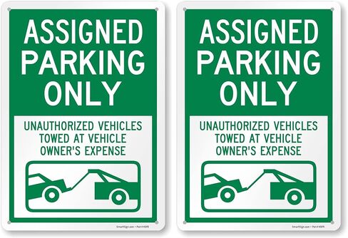 SmartSign 14 x 10 inch “Assigned Parking Only, Unauthorized Vehicles Towed" Metal Sign, 40 mil Laminated Rustproof Aluminium, White and Green in Saudi Arabia