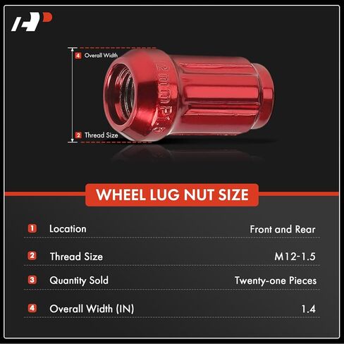 A-Premium 21-PC M12-1.5 Wheel Lug Nuts Compatible with Toyota Camry, Corolla, Matrix, Avalon, Supra, Celica, MR2 & Honda Civic, Accord & Kia & Mazda & Acura & Hyundai & Mitsubishi & Scion & Lexus in Saudi Arabia