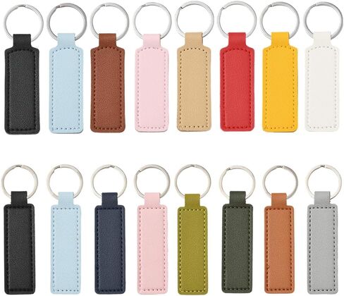 SUNNYCLUE 1 Box 16 Styles Leather Keychains Blanks PU Leather Keychain Bulk Rectangular Engraving Stamping Blank Keys Colorful Fob Holder with Silver Alloy Rings for Keyring Making DIY Crafts Supplies in Saudi Arabia