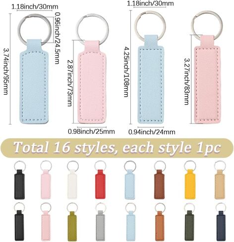 SUNNYCLUE 1 Box 16 Styles Leather Keychains Blanks PU Leather Keychain Bulk Rectangular Engraving Stamping Blank Keys Colorful Fob Holder with Silver Alloy Rings for Keyring Making DIY Crafts Supplies in Saudi Arabia