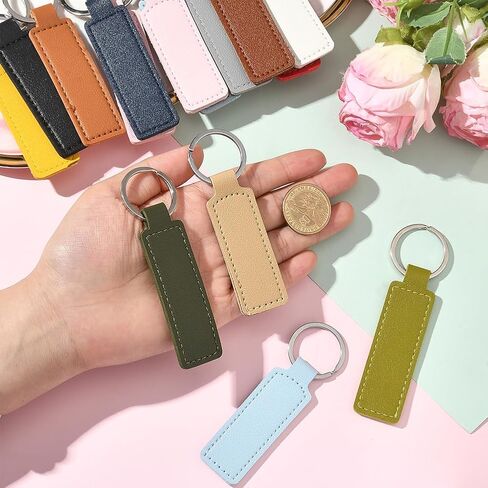 SUNNYCLUE 1 Box 16 Styles Leather Keychains Blanks PU Leather Keychain Bulk Rectangular Engraving Stamping Blank Keys Colorful Fob Holder with Silver Alloy Rings for Keyring Making DIY Crafts Supplies in Saudi Arabia