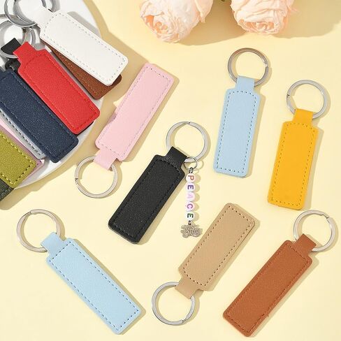 SUNNYCLUE 1 Box 16 Styles Leather Keychains Blanks PU Leather Keychain Bulk Rectangular Engraving Stamping Blank Keys Colorful Fob Holder with Silver Alloy Rings for Keyring Making DIY Crafts Supplies in Saudi Arabia