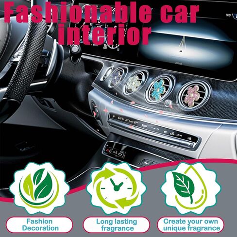 ديكور السيارة زهرة محظوظة مشبك فتحة تهوية لطيف للسيارة معطر هواء للسيارة ديكور داخلي ساحر إكسسوارات داخلية ملونة للفتيات والنساء تصميم ماسي كبير الحجم (الماس الأبيض، رائحتان) in Saudi Arabia