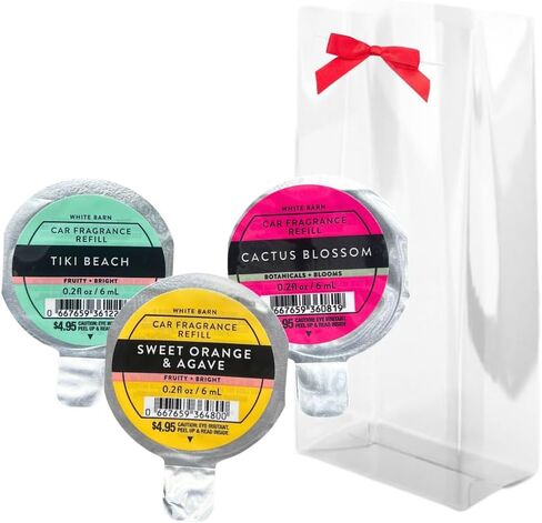 Bath & Body Works TIKI BEACH, CACTUS BLOSSOM, and SWEET ORANGE & AGAVE Car Fragrance Refill - 3pc bundle Gift Set with a Red Bow for Holidays -Tropical Summer Scents 0.2 fl oz each in Saudi Arabia