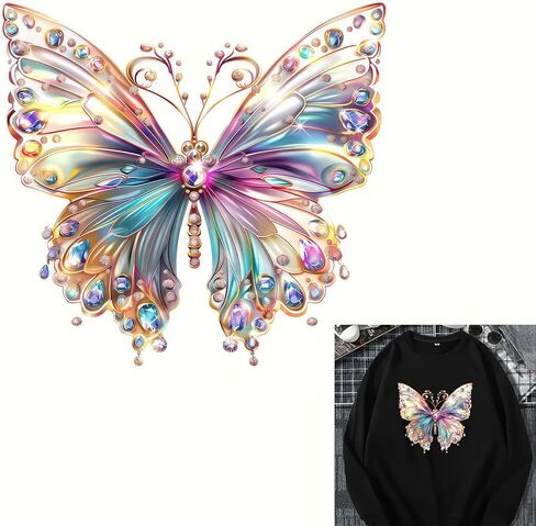 2pcs Gemstone Butterfly Iron On Transfers for T-Shirts Rub on Transfers Stickers Vinyl Ready to Press Stickers Iron on Decals for T-Shirts Clothing Hoodie DIY Crafts in Saudi Arabia
