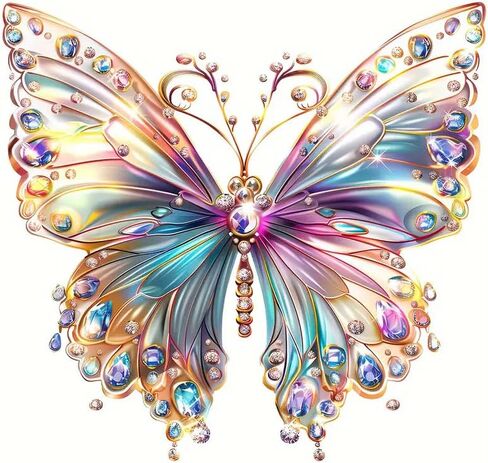 2pcs Gemstone Butterfly Iron On Transfers for T-Shirts Rub on Transfers Stickers Vinyl Ready to Press Stickers Iron on Decals for T-Shirts Clothing Hoodie DIY Crafts in Saudi Arabia