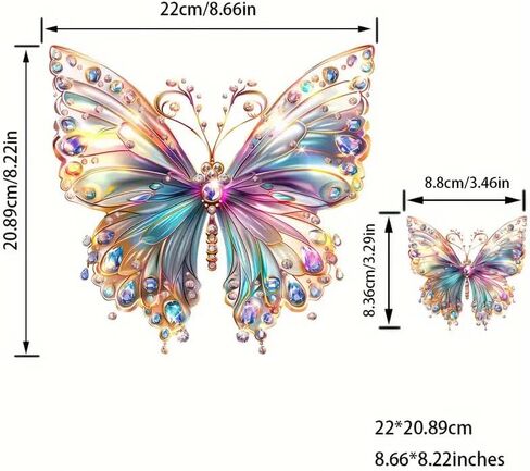 2pcs Gemstone Butterfly Iron On Transfers for T-Shirts Rub on Transfers Stickers Vinyl Ready to Press Stickers Iron on Decals for T-Shirts Clothing Hoodie DIY Crafts in Saudi Arabia