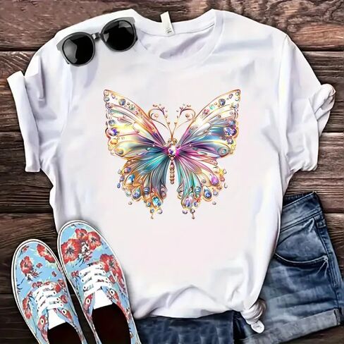 2pcs Gemstone Butterfly Iron On Transfers for T-Shirts Rub on Transfers Stickers Vinyl Ready to Press Stickers Iron on Decals for T-Shirts Clothing Hoodie DIY Crafts in Saudi Arabia