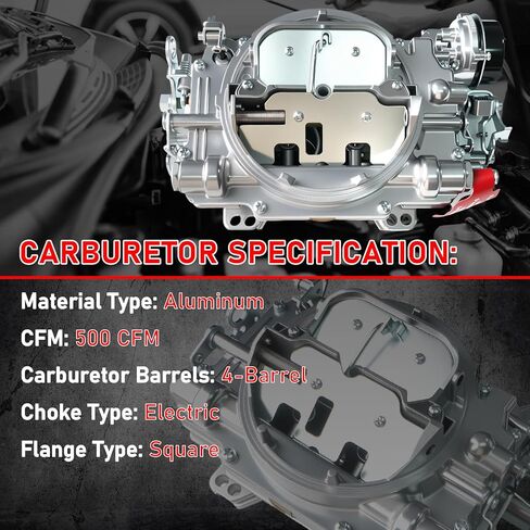 1903 Carburetor 500 CFM 4 Barrel Fit for Edelbrock AVS2 Series Electric Choke, Aluminum Square Flange Dual Quad Annular Boosters in Saudi Arabia