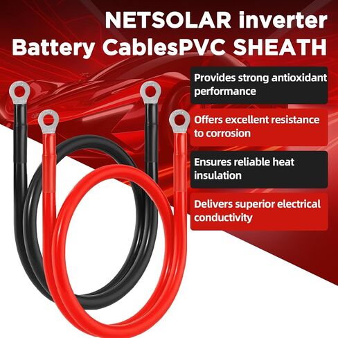كابل بطارية ZLPOWER 6 قياس، 1FT أحمر + 1FT أسود 6 AWG كابل لحام سلك نحاسي نقي مع عروات 5/16 للسيارات والبطارية والطاقة الشمسية والمولدات، سلك قياسي UL1015 in Kuwait