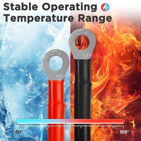 كابل بطارية ZLPOWER 6 قياس، 1FT أحمر + 1FT أسود 6 AWG كابل لحام سلك نحاسي نقي مع عروات 5/16 للسيارات والبطارية والطاقة الشمسية والمولدات، سلك قياسي UL1015 in Kuwait