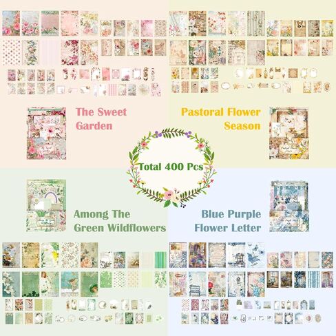 400 Sheets Floral Scrapbook Paper, 4 Packs Junk Journal Scrapbooking Supplies for Journaling, Scrapbooking Embellishments, Planner, Card Making, Collage in Saudi Arabia
