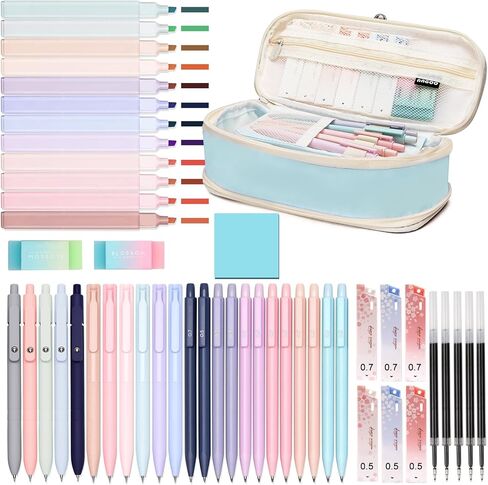 50 PCS Aesthetic School Supplies with Cute Pen Case,12 Pastel Highlighters,5 Black Ink Gel Pens, 12 Mechanical Pencils Set 0.5 & 0.7 mm 6 Color Gel Pens for Students Stationary College Essentials Pink in Saudi Arabia