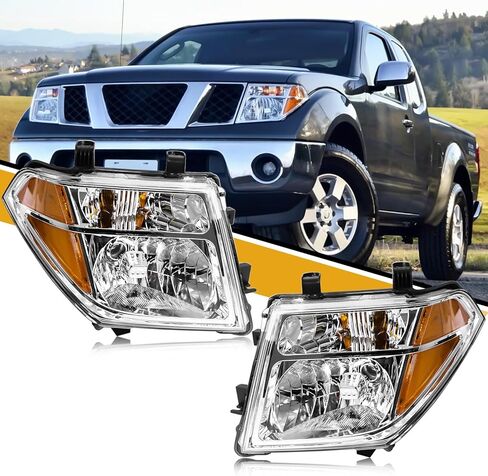 Headlight Assembly Compatible with Nissan 2005-2008 Frontier / 2005-2007 Pathfinder, Halogen Headlamp Replacements Pair Set for 26060EA525 26010EA525, w/o Bulb, Clear Housing Yellow Corner in Saudi Arabia