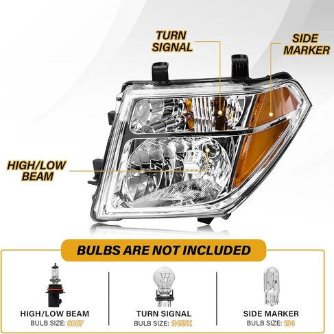 Headlight Assembly Compatible with Nissan 2005-2008 Frontier / 2005-2007 Pathfinder, Halogen Headlamp Replacements Pair Set for 26060EA525 26010EA525, w/o Bulb, Clear Housing Yellow Corner in Saudi Arabia