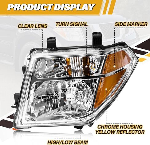 Headlight Assembly Compatible with Nissan 2005-2008 Frontier / 2005-2007 Pathfinder, Halogen Headlamp Replacements Pair Set for 26060EA525 26010EA525, w/o Bulb, Clear Housing Yellow Corner in Saudi Arabia