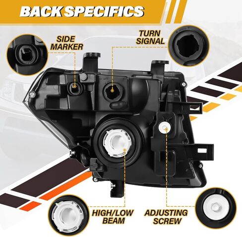 Headlight Assembly Compatible with Nissan 2005-2008 Frontier / 2005-2007 Pathfinder, Halogen Headlamp Replacements Pair Set for 26060EA525 26010EA525, w/o Bulb, Clear Housing Yellow Corner in Saudi Arabia