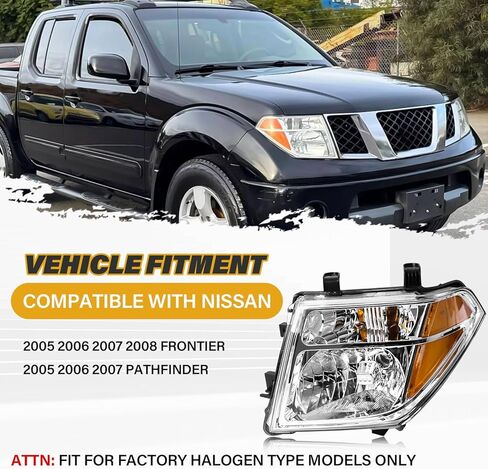 Headlight Assembly Compatible with Nissan 2005-2008 Frontier / 2005-2007 Pathfinder, Halogen Headlamp Replacements Pair Set for 26060EA525 26010EA525, w/o Bulb, Clear Housing Yellow Corner in Saudi Arabia