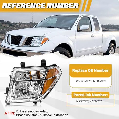 Headlight Assembly Compatible with Nissan 2005-2008 Frontier / 2005-2007 Pathfinder, Halogen Headlamp Replacements Pair Set for 26060EA525 26010EA525, w/o Bulb, Clear Housing Yellow Corner in Saudi Arabia