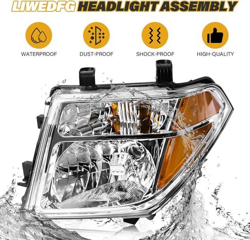 Headlight Assembly Compatible with Nissan 2005-2008 Frontier / 2005-2007 Pathfinder, Halogen Headlamp Replacements Pair Set for 26060EA525 26010EA525, w/o Bulb, Clear Housing Yellow Corner in Saudi Arabia