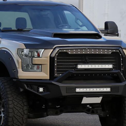 Ronnin - يناسب 2015-2017 Ford F150 Halogen Dual Projector Headlights LED DRL Switchback إشارات الانعطاف المتسلسلة مع زوج تجميع أنماط الإضاءة | أسود in Kuwait