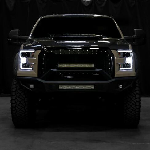 Ronnin - يناسب 2015-2017 Ford F150 Halogen Dual Projector Headlights LED DRL Switchback إشارات الانعطاف المتسلسلة مع زوج تجميع أنماط الإضاءة | أسود in Kuwait