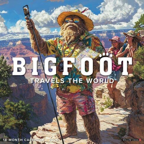 مطبعة ويلو كريك، تقويم حائط Bigfoot Travels the World 2026، 12 بوصة × 12 بوصة، تقويم 18 شهرًا مع غلاف مثبت in Kuwait