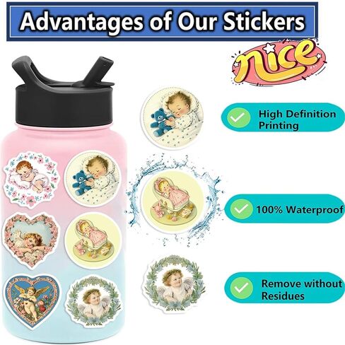 50 قطعة من الملصقات الكلاسيكية للأطفال، ملصقات جمالية كلاسيكية مقاومة للماء، ملصق تزيين سجل القصاصات، مخطط يومي، زجاجات مياه، حافظة هاتف للمراهقين والبالغين، سجل القصاصات in Kuwait