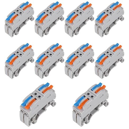 10PCS DIN Rail Terminal Blocks Kit, 2 in 8 Out Universal Compact Lever Wire Connector for Electrical Wires, Detachable Ground Circuit Terminal Blocks for Circuit Inline 28-12 AWG in Kuwait