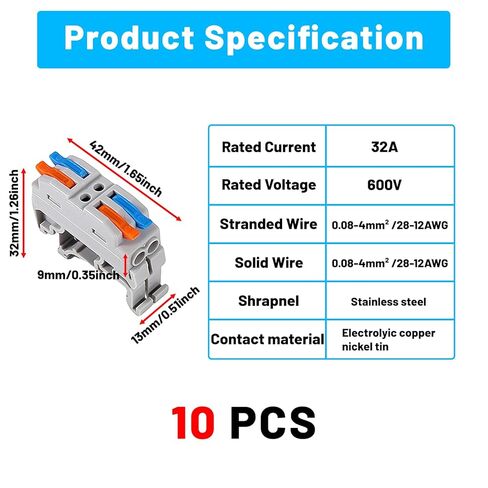 10PCS DIN Rail Terminal Blocks Kit, 2 in 8 Out Universal Compact Lever Wire Connector for Electrical Wires, Detachable Ground Circuit Terminal Blocks for Circuit Inline 28-12 AWG in Kuwait