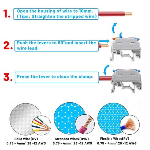 10PCS DIN Rail Terminal Blocks Kit, 2 in 8 Out Universal Compact Lever Wire Connector for Electrical Wires, Detachable Ground Circuit Terminal Blocks for Circuit Inline 28-12 AWG in Kuwait