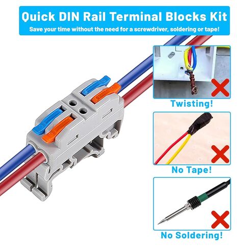 10PCS DIN Rail Terminal Blocks Kit, 2 in 8 Out Universal Compact Lever Wire Connector for Electrical Wires, Detachable Ground Circuit Terminal Blocks for Circuit Inline 28-12 AWG in Kuwait
