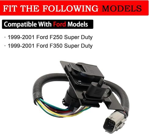 قابس أسلاك سحب المقطورة 4 و7 دبابيس متوافق مع 1999-2001 Ford F250 F350 Super Duty، مجموعة موصل سرج المقطورة مع دعامة تثبيت تحل محل YC3Z-13A576-CA in Kuwait