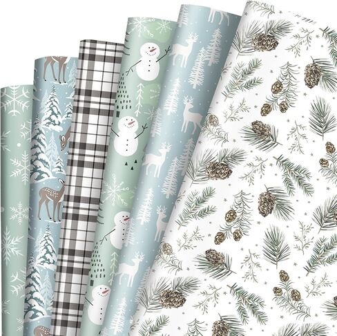 JarThenaAMCS 12 Sheets Christmas Wrapping Paper -Not Roll- Plaid Xmas Winter Snowman Reindeer Gift Wrap Paper Folded Flat Art Craft Paper for Christmas Holiday Party, 19.7 x 27.6 Inch in Saudi Arabia